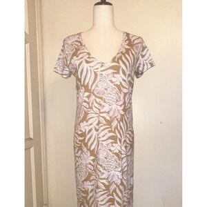 Lilly Pulitzer Maxi Dress V-Neck Short Sleeve 100% Pima Cotton Tropical Floral M